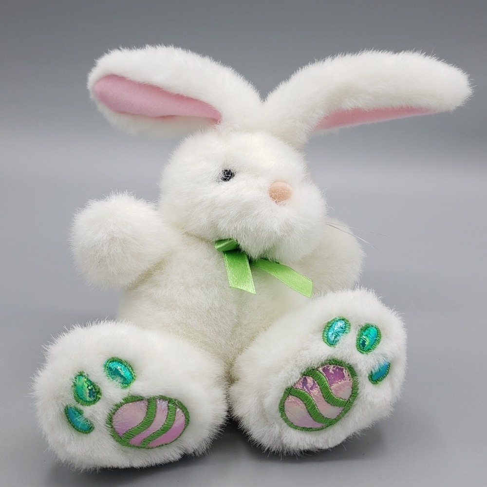 GAC Easter White Bunny Metalic Easter Egg Feet Plush 8"‎